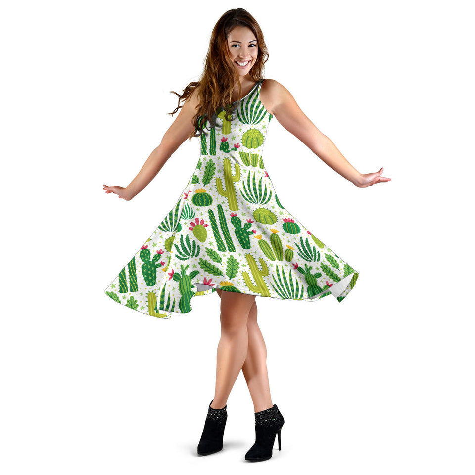 Cactus Pattern Sleeveless Midi Dress