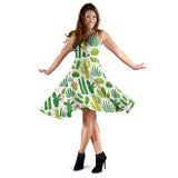 Cactus Pattern Sleeveless Midi Dress
