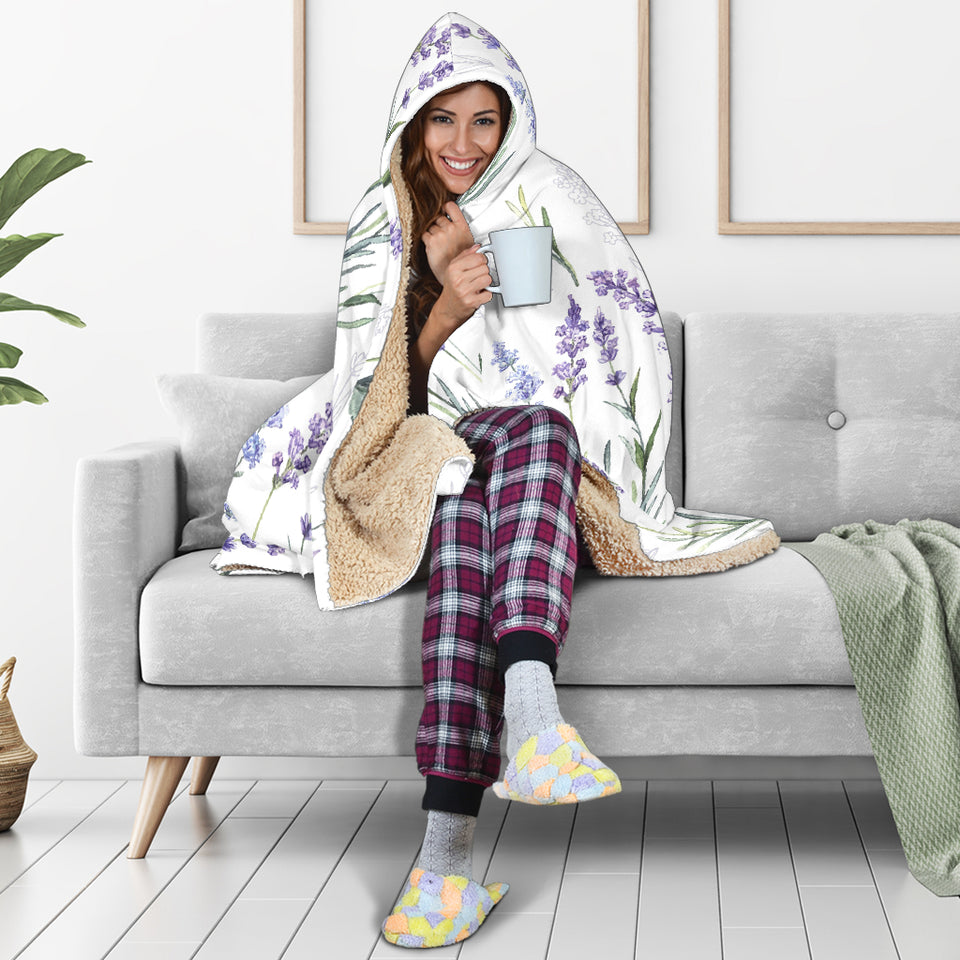 Hand Painting Watercolor Lavender Hooded Blanket