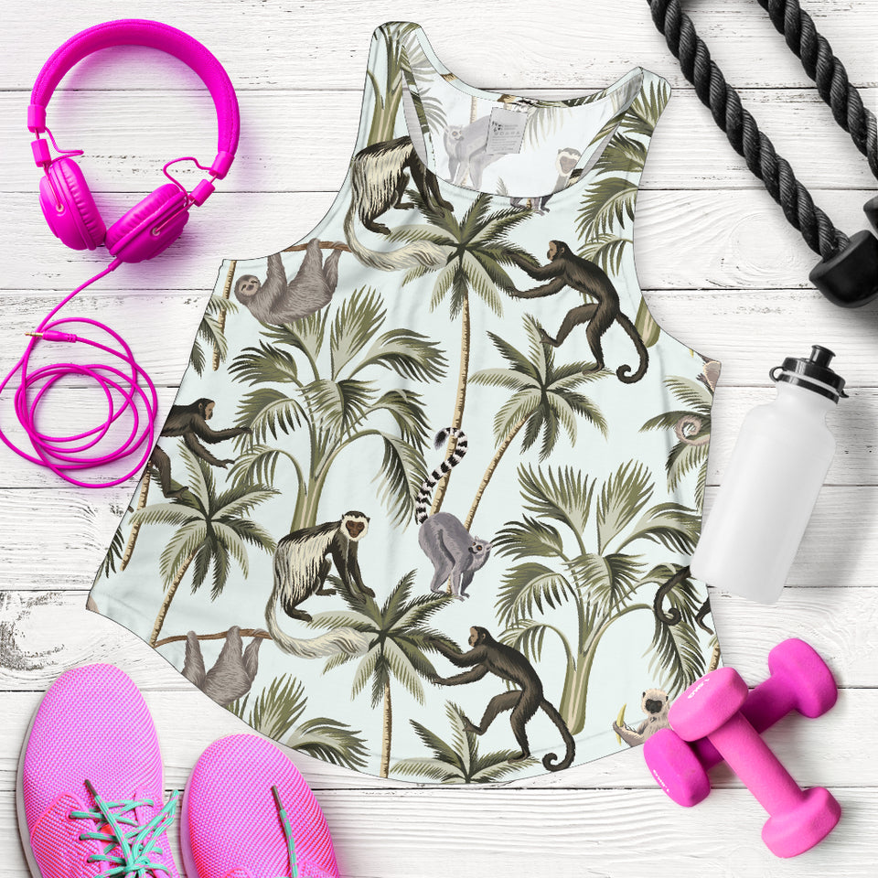 Monkey sloth lemur palm trees pattern Women Racerback Tank Top