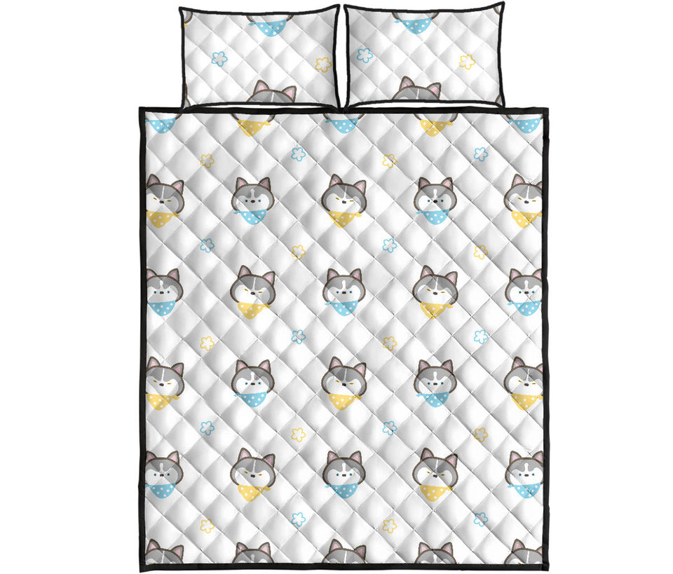 Cute Siberian Husky pattern Quilt Bed Set