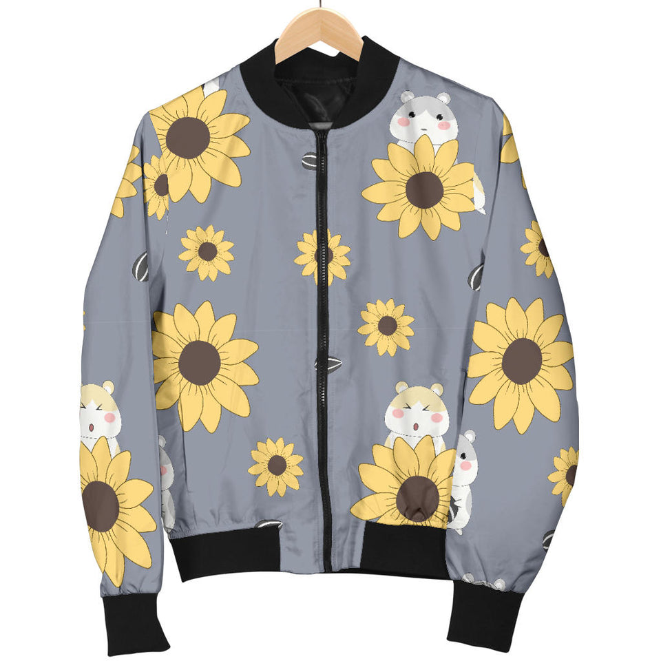 Cute Hamster Sunflower Pattern Background Women'S Bomber Jacket