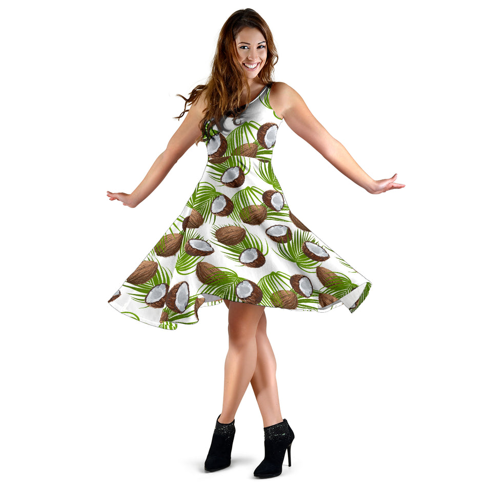 Coconut Pattern Print Design 04 Sleeveless Midi Dress