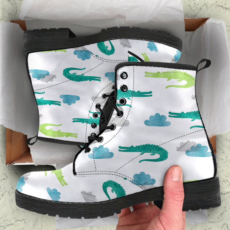Watercolor Crocodile Pattern Leather Boots