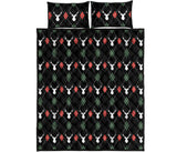 Deer Christmas new year pattern argyle Quilt Bed Set