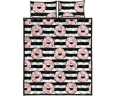 Donuts pink icing striped pattern Quilt Bed Set