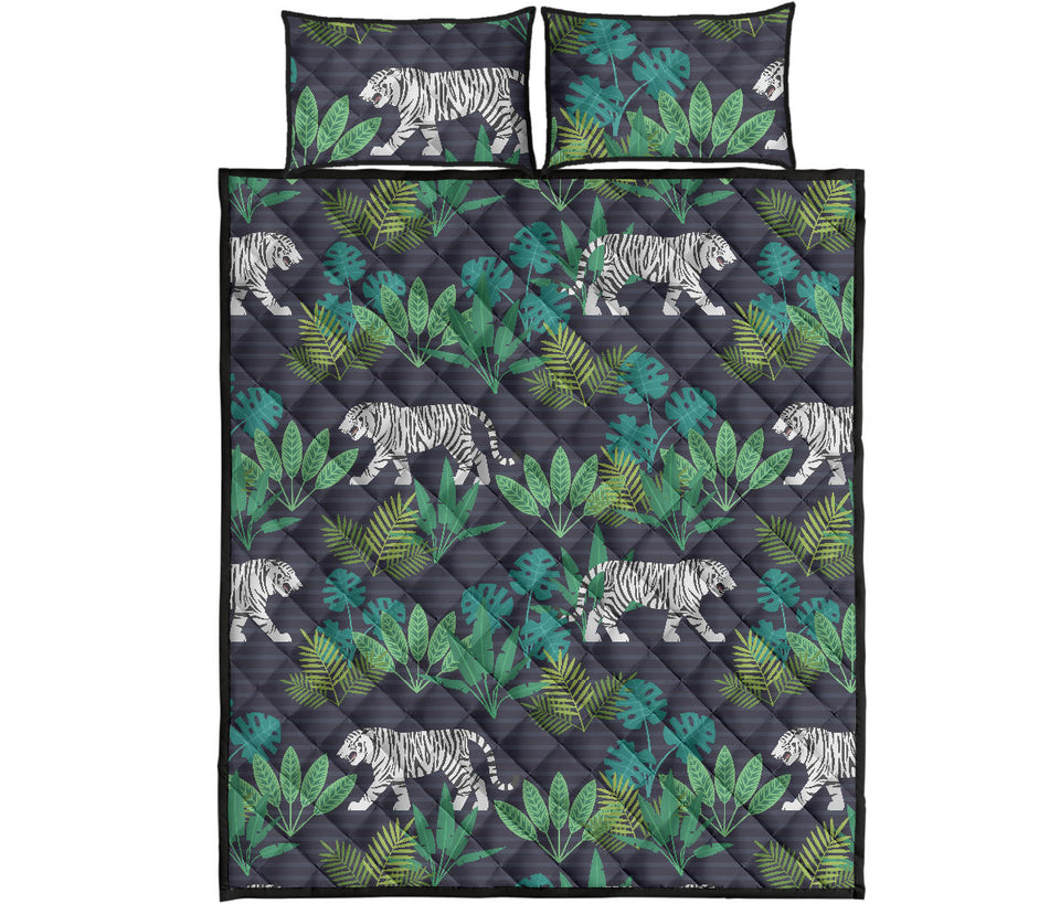 white bengal tigers tropical plant Quilt Bed Set
