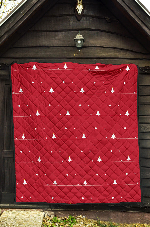 Christmas Tree Star Snow Red Background Premium Quilt