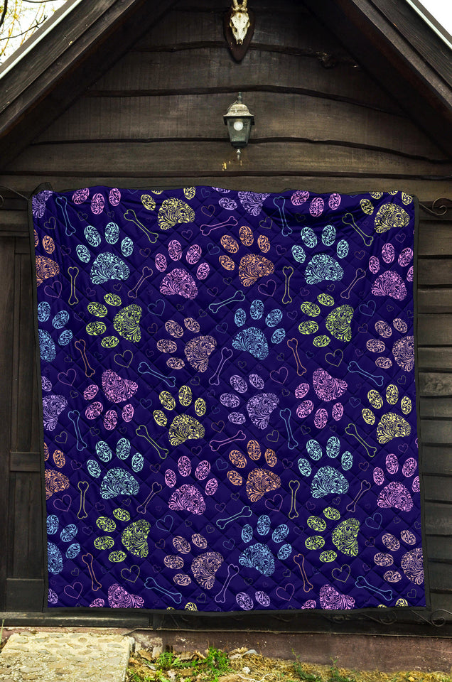 Dog Paws Pattern Print Design 02 Premium Quilt
