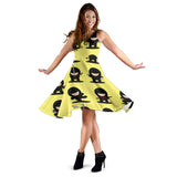 Cute Ninja Yellow Background Sleeveless Midi Dress