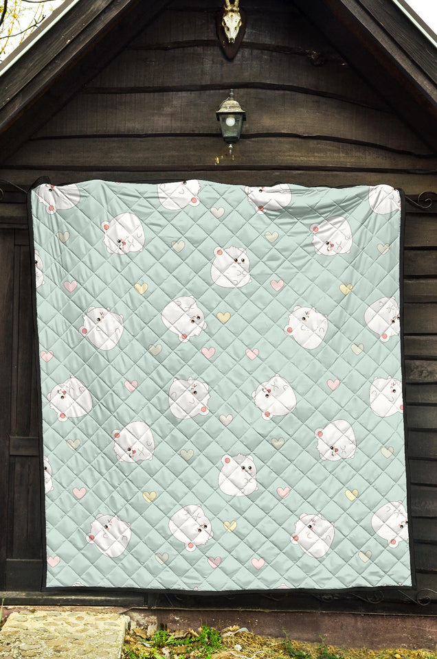 White Cute Hamsters Heart Pattern Premium Quilt