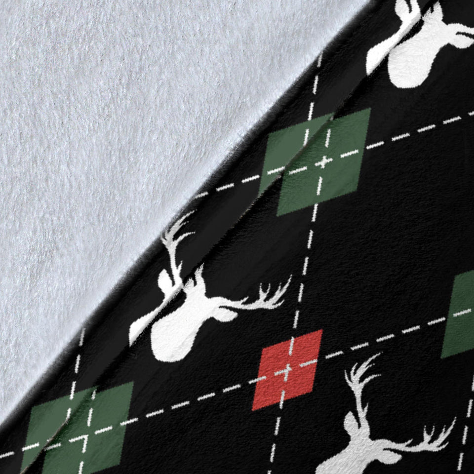 Deer Christmas New Year Pattern Argyle Premium Blanket