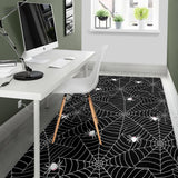 Spider Web Design Pattern Black Background White Cobweb Area Rug