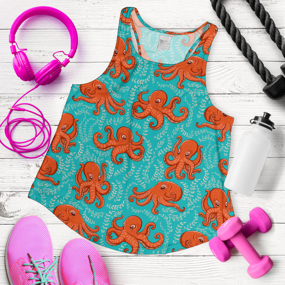 Octopus turquoise background Women Racerback Tank Top