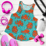 Octopus turquoise background Women Racerback Tank Top