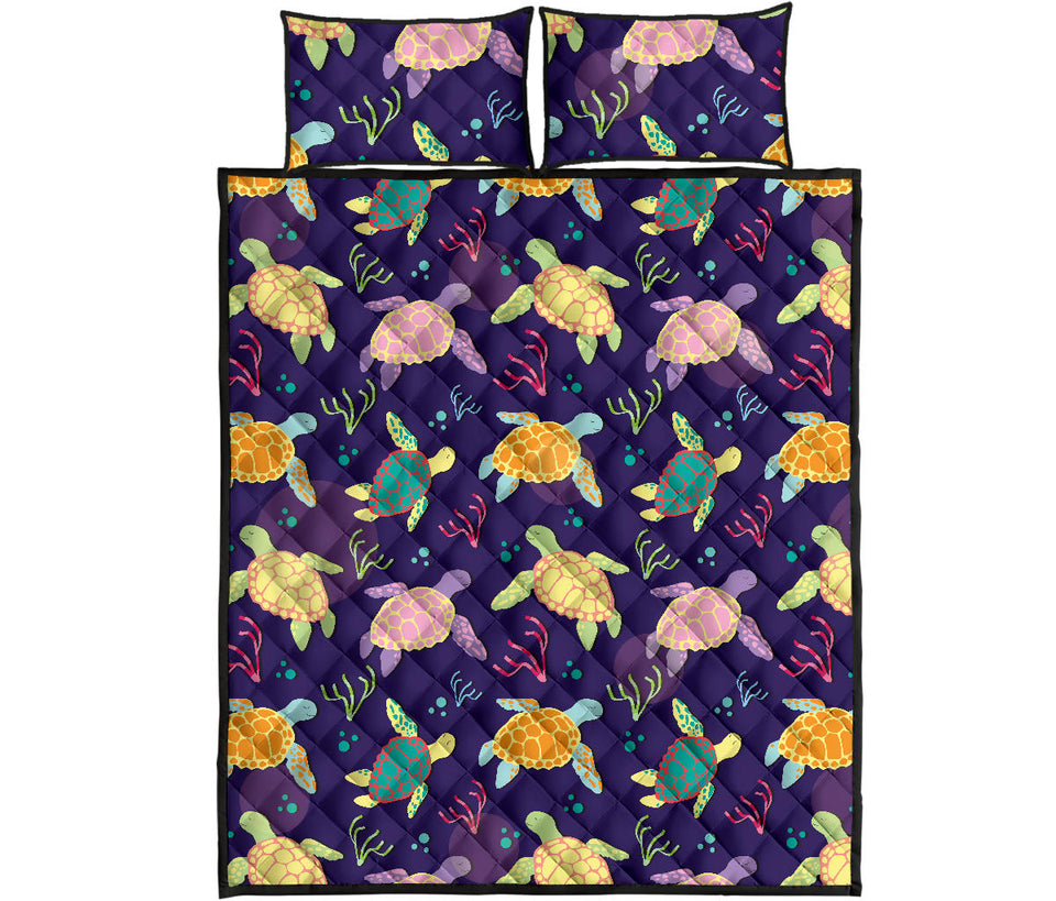 Colorful sea turtle pattern Quilt Bed Set