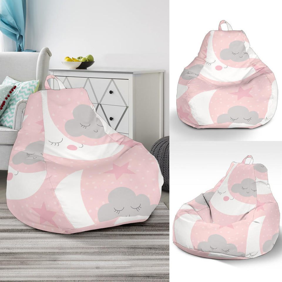 Cute Moon Cloud Star Pattern Pink Dot Background Bean Bag Cover