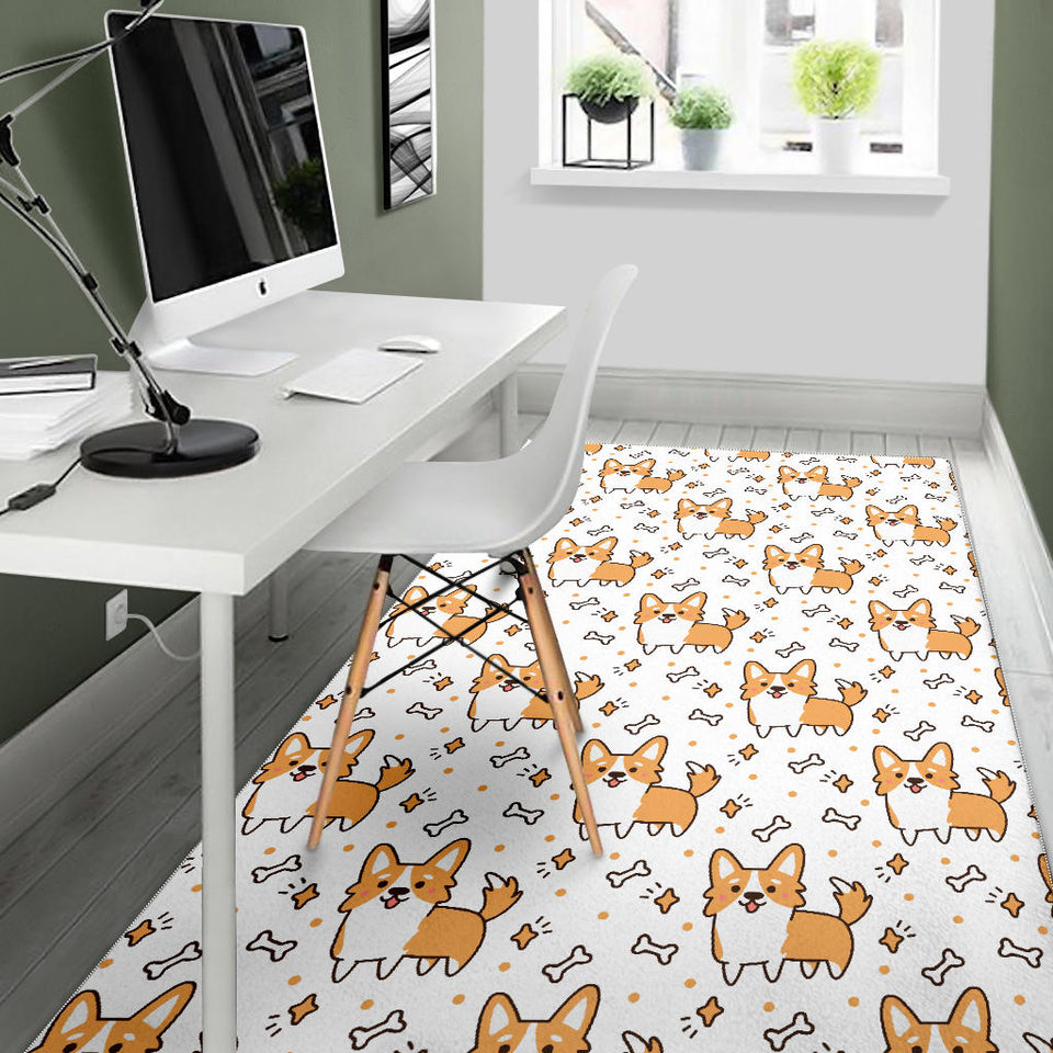 Cute Corgi Heart Star Bone Pattern Area Rug