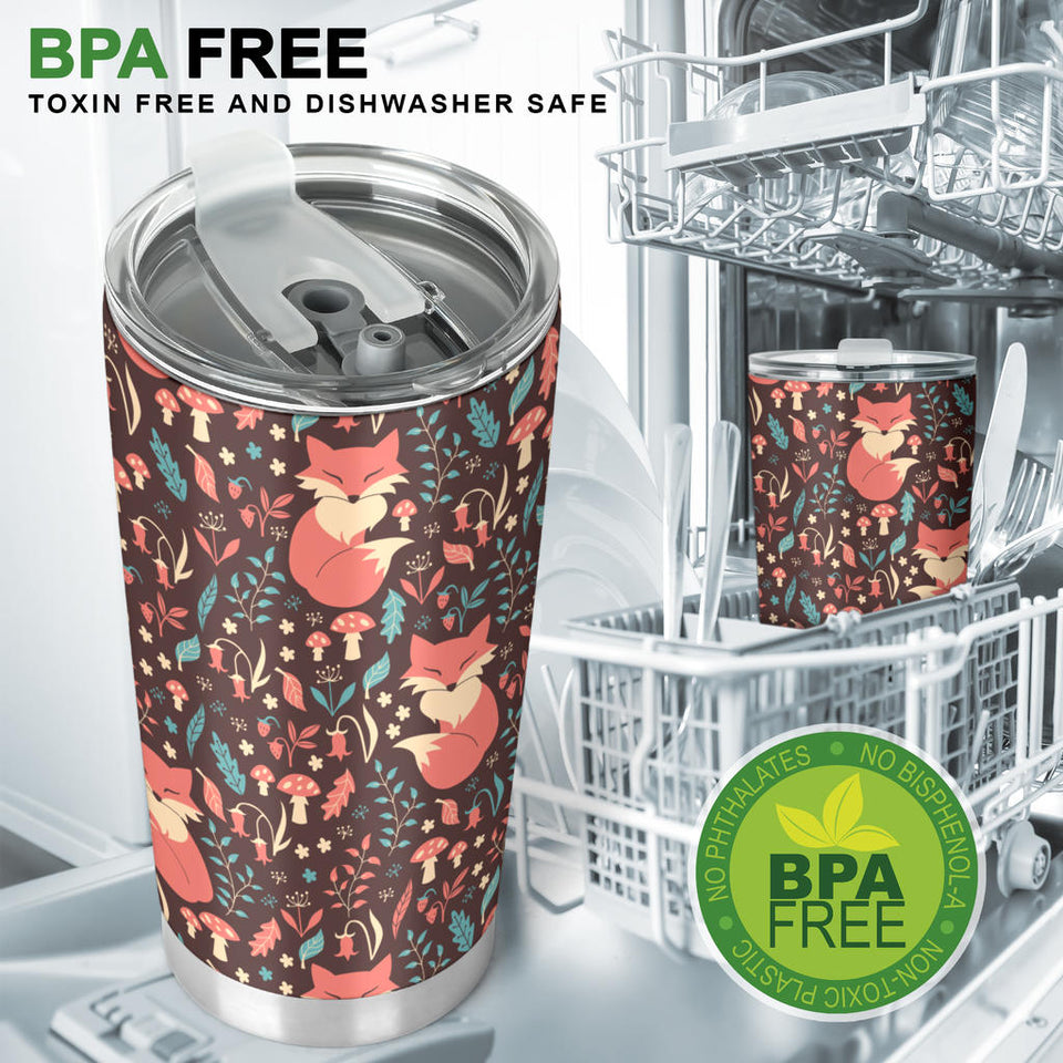 Fox Leaves Mushroom Pattern Tumbler