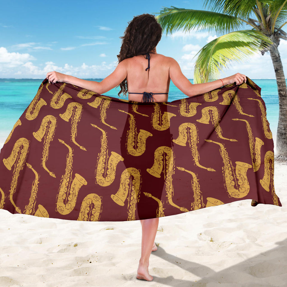 Hand Drawn Gold Saxophone Red Background  Sarong
