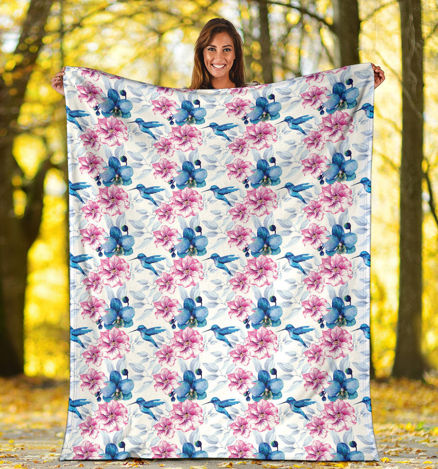 Hummingbird Pattern Print Design 02 Premium Blanket