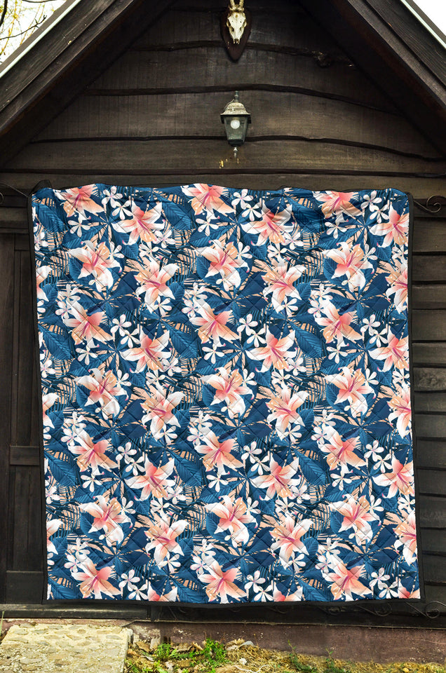 Hibiscus Pattern Print Design 02 Premium Quilt