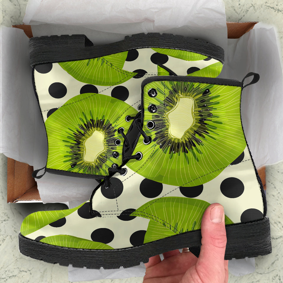 Kiwi Black Dot Background Leather Boots