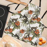 Monkey Red Hibiscus Flower Palm Leaves Floral Pattern Adjustable Apron