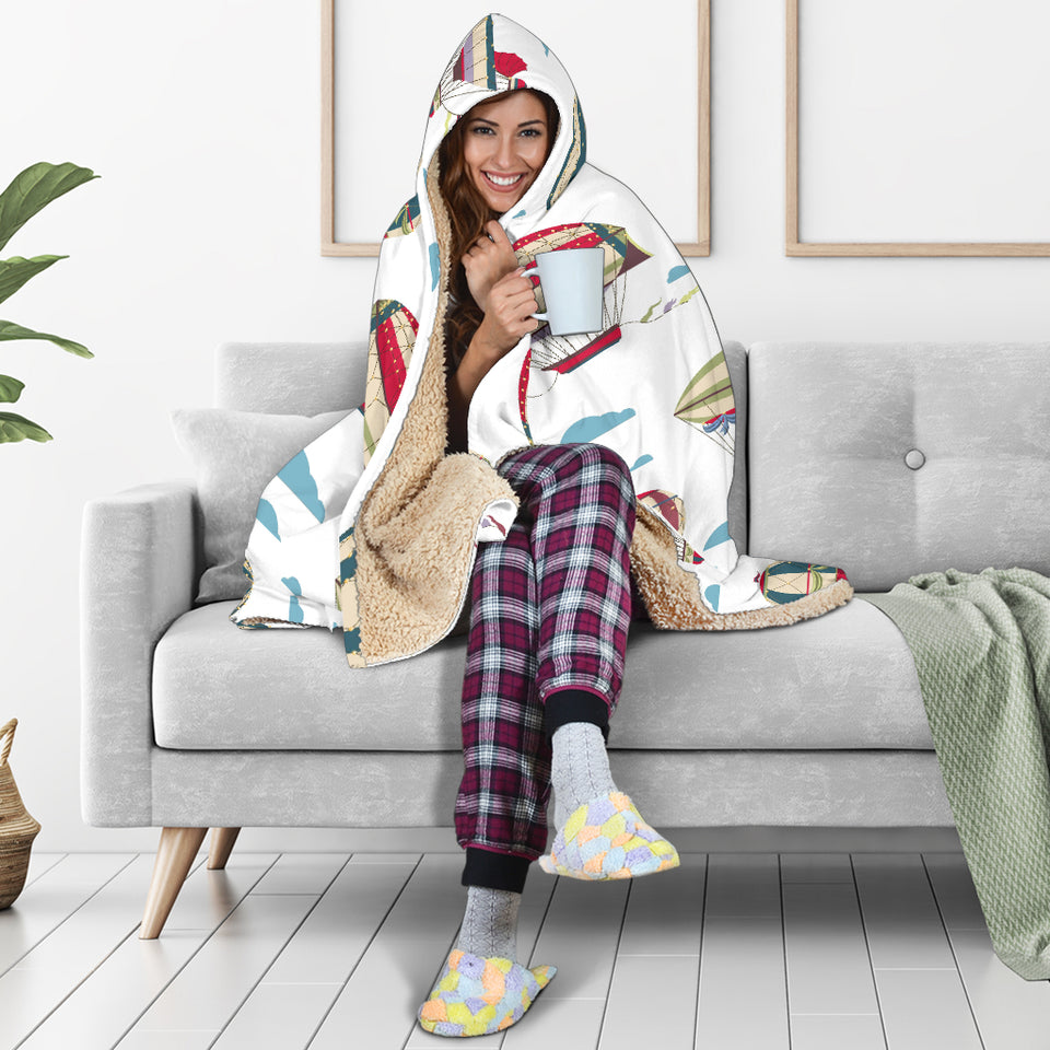 Hot Air Balloon Pattern Hooded Blanket