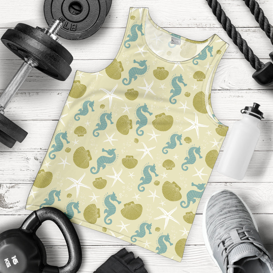 Seahorse shell starfish pattern background Men Tank Top