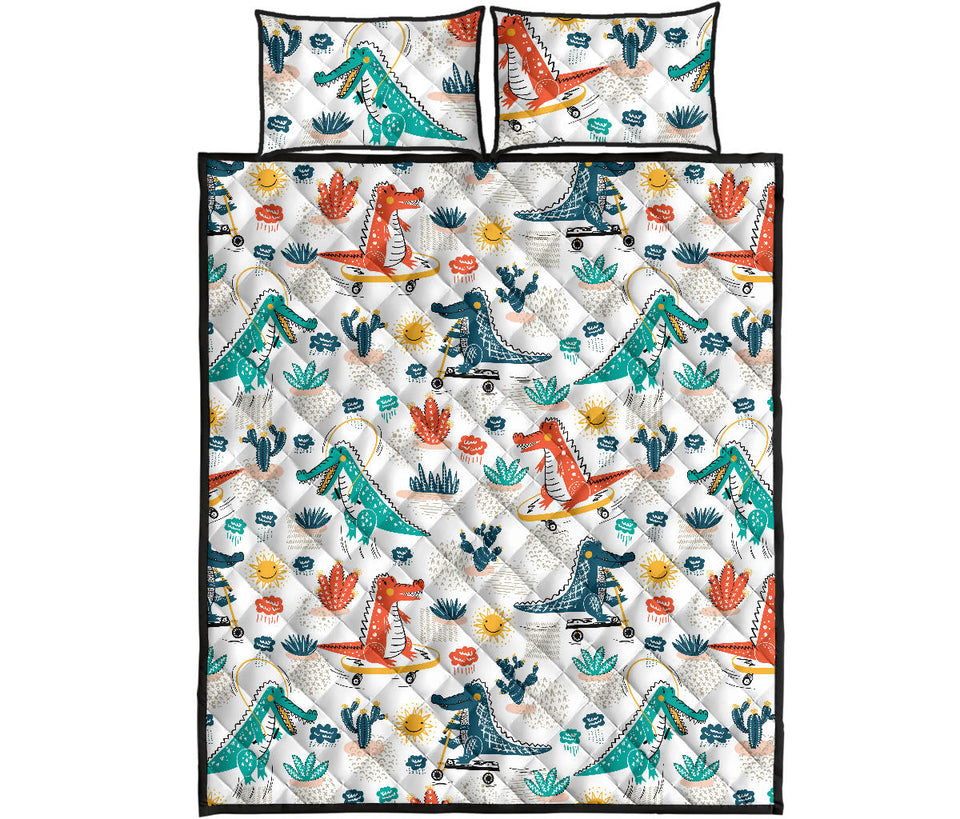 Cute Crocodile Pattern Quilt Bed Set