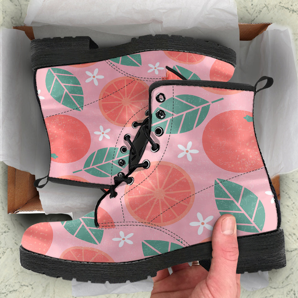 Grapefruit Leaves Flower Pink Background Leather Boots
