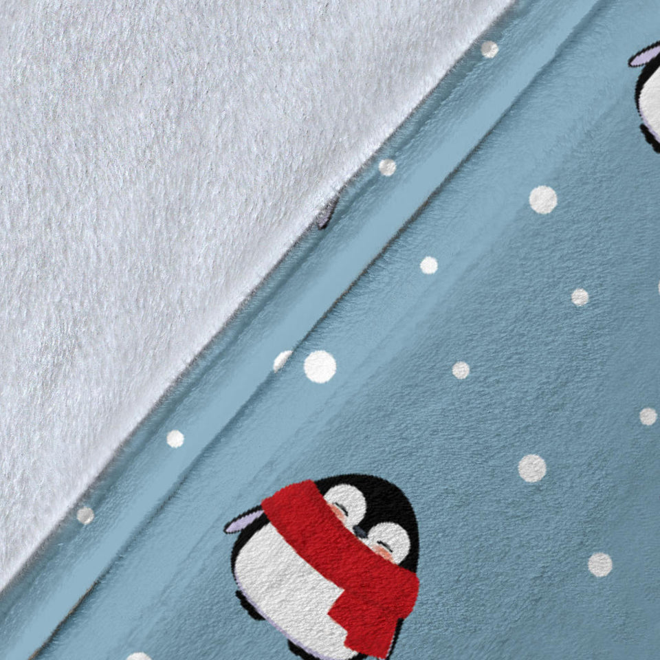 Cute Penguin Christmas Snow Pattern Premium Blanket