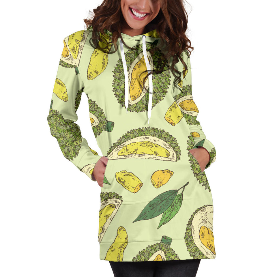 Durian Leaves Pattern Background Women'S Hoodie Dress