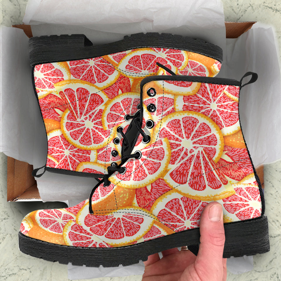 Tropical Grapefruit Pattern Leather Boots