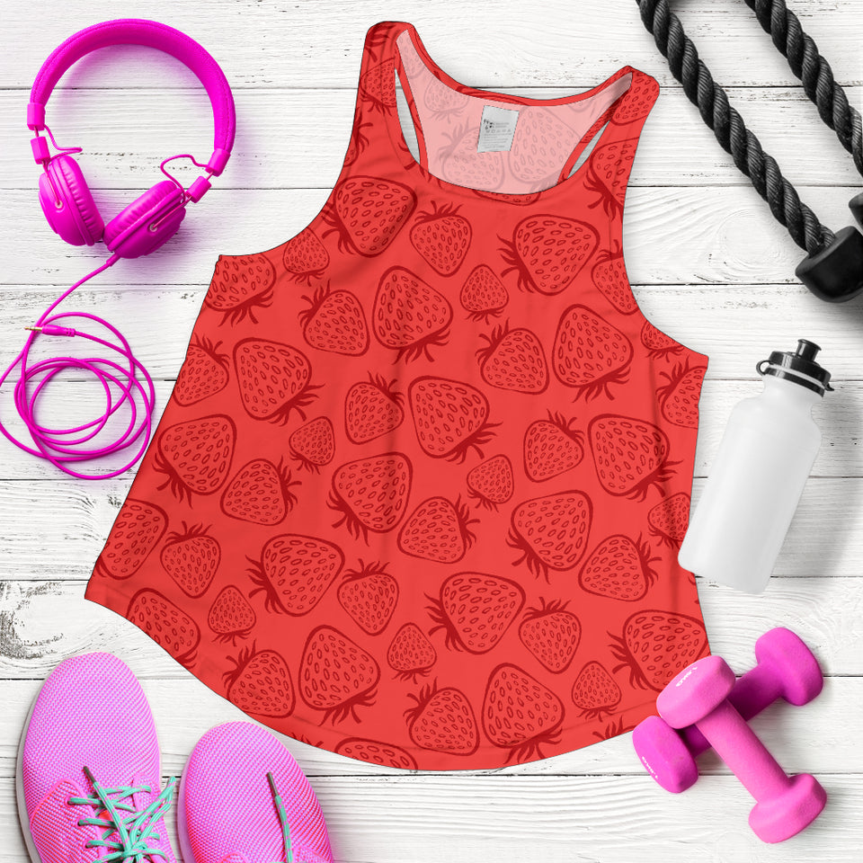 strawberry pattern red background Women Racerback Tank Top