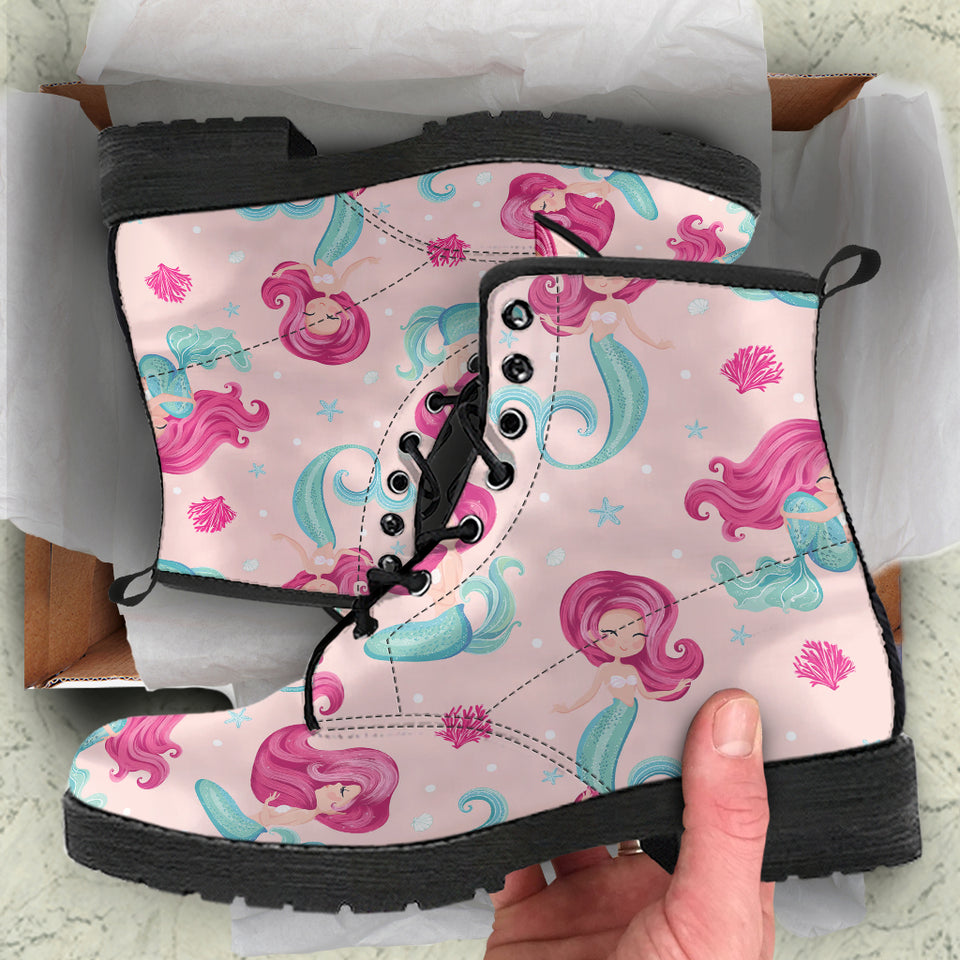Cute Little Mermaid Pattern Leather Boots