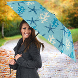 Blue Starfish Coral Reef Pattern Umbrella
