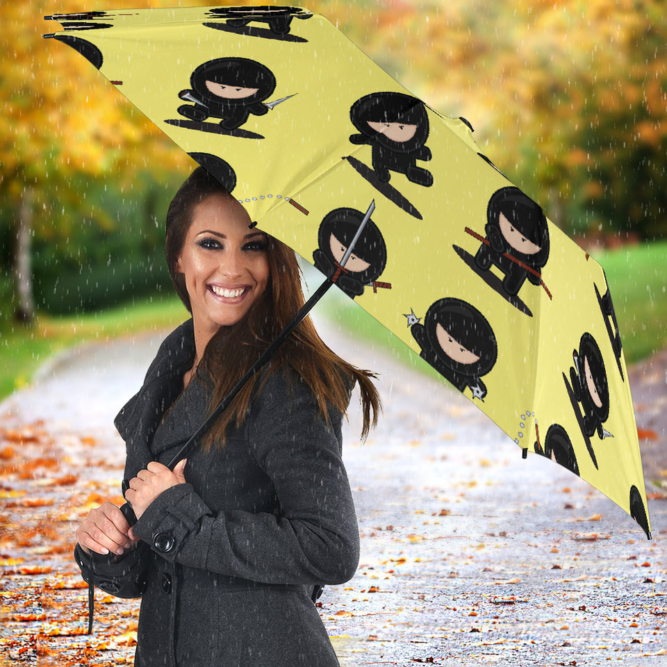 Cute Ninja Yellow Background Umbrella