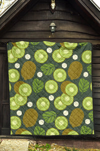 Whole Sliced Kiwi Leave And Flower Premium Quilt