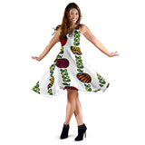 Colorful Apples Leave Zebra Stripe Sleeveless Midi Dress