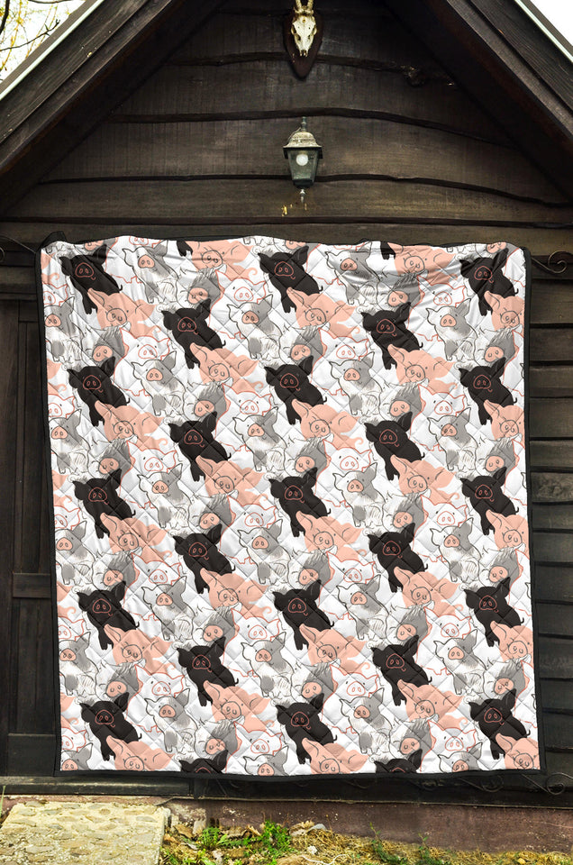 Pig Pattern Print Design 05 Premium Quilt