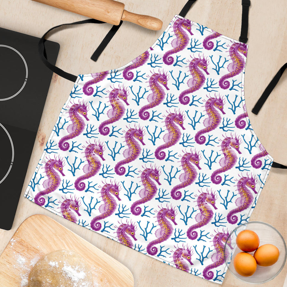 Purple Seahorse Blue Coral Pattern Adjustable Apron