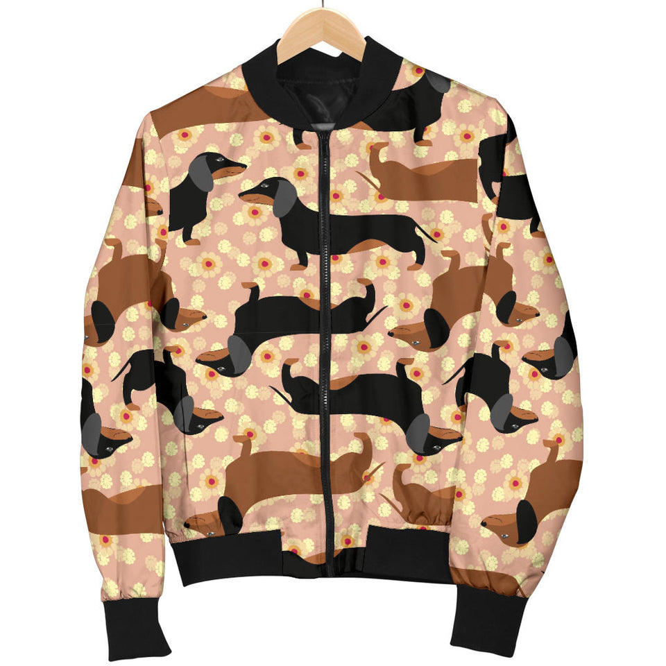 Dachshund Floral Background Women'S Bomber Jacket