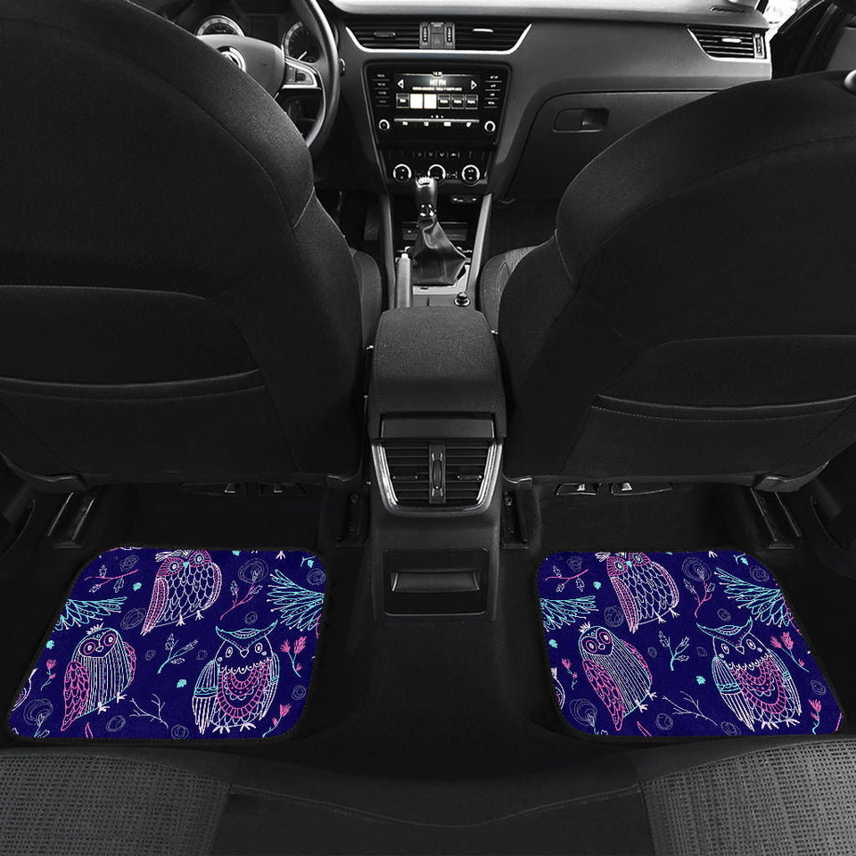 Cute Owls Pattern Boho Style Ornament Front And Back Car Mats