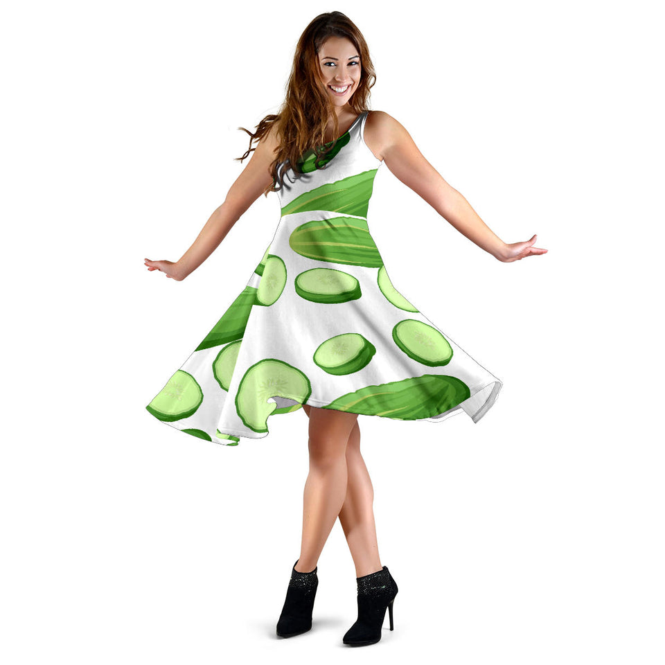 Cucumber Whole Slices Pattern Sleeveless Midi Dress