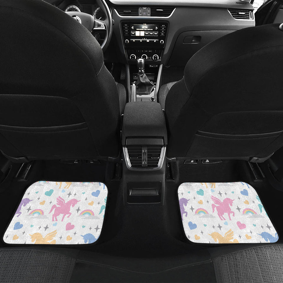 Colorful Unicorn Rainbow Heart Pattern Front And Back Car Mats