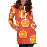 Oranges Pattern Red Background Women'S Hoodie Dress