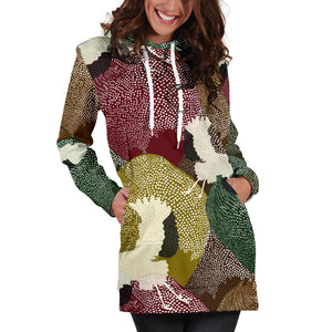Japanese Cranes Flying Forest Dot Pattern Women'S Hoodie Dress