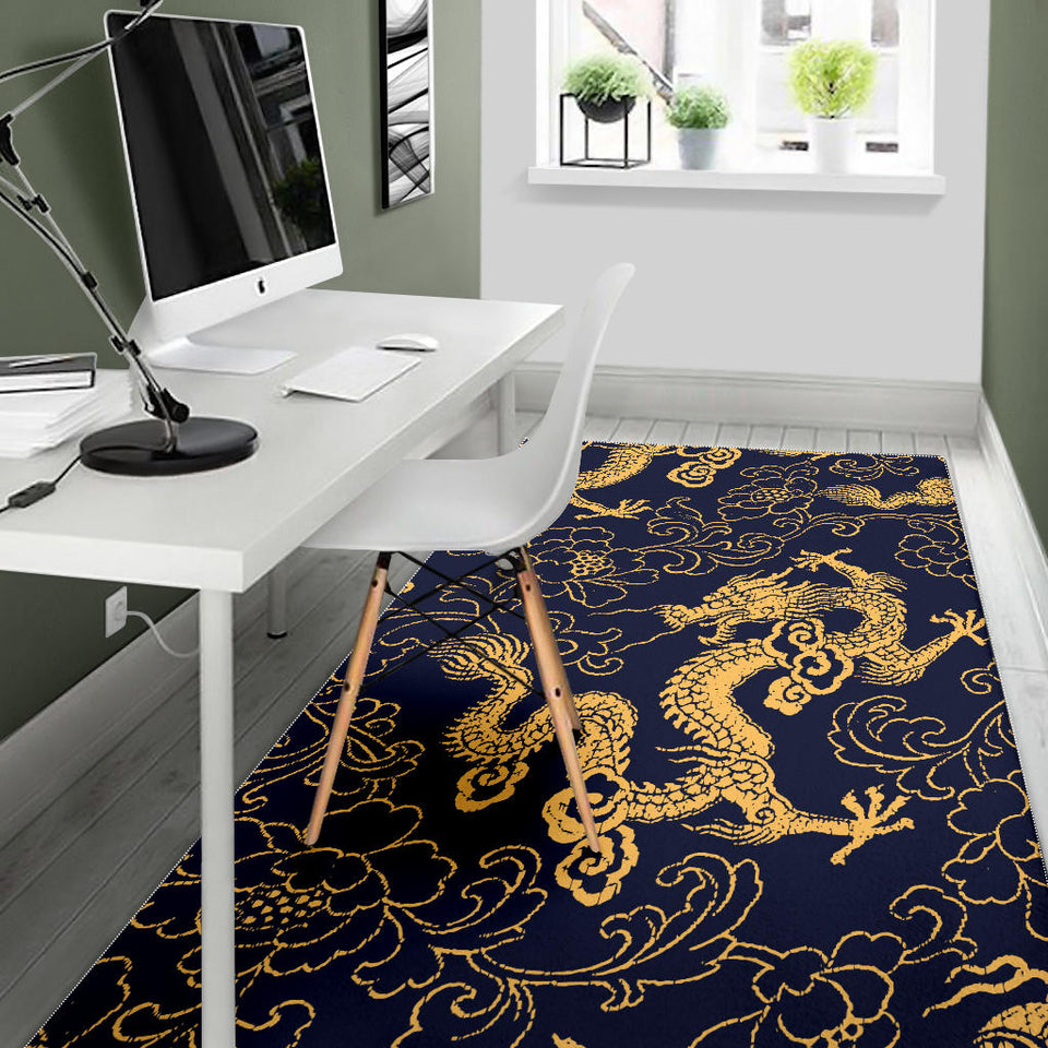 Gold Dragon Pattern Area Rug